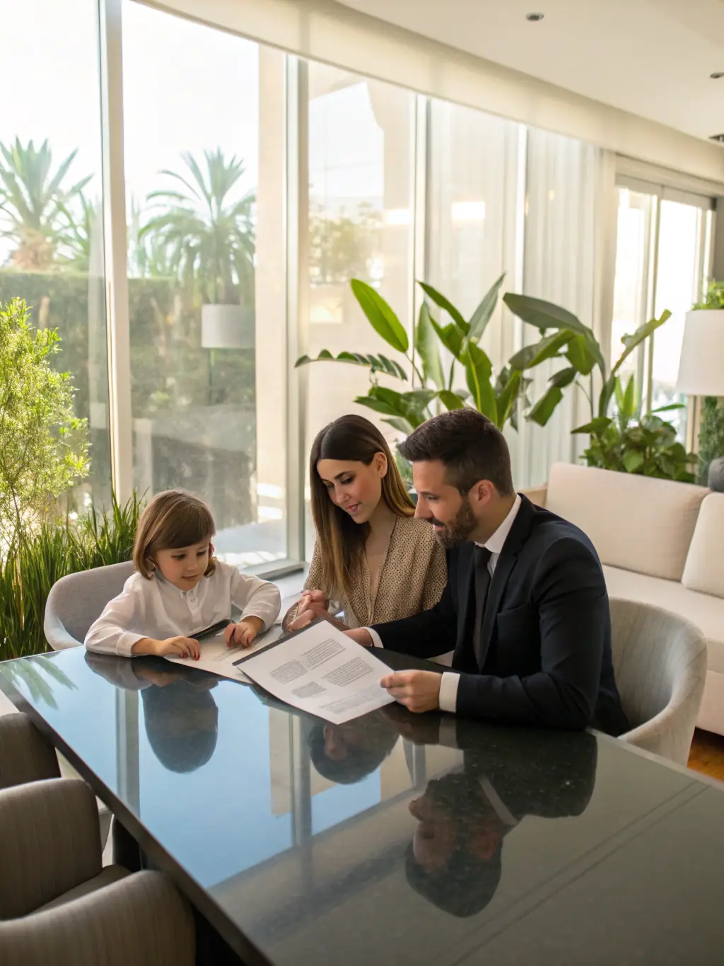 An image representing estate planning, showing a family discussing inheritance and legacy.